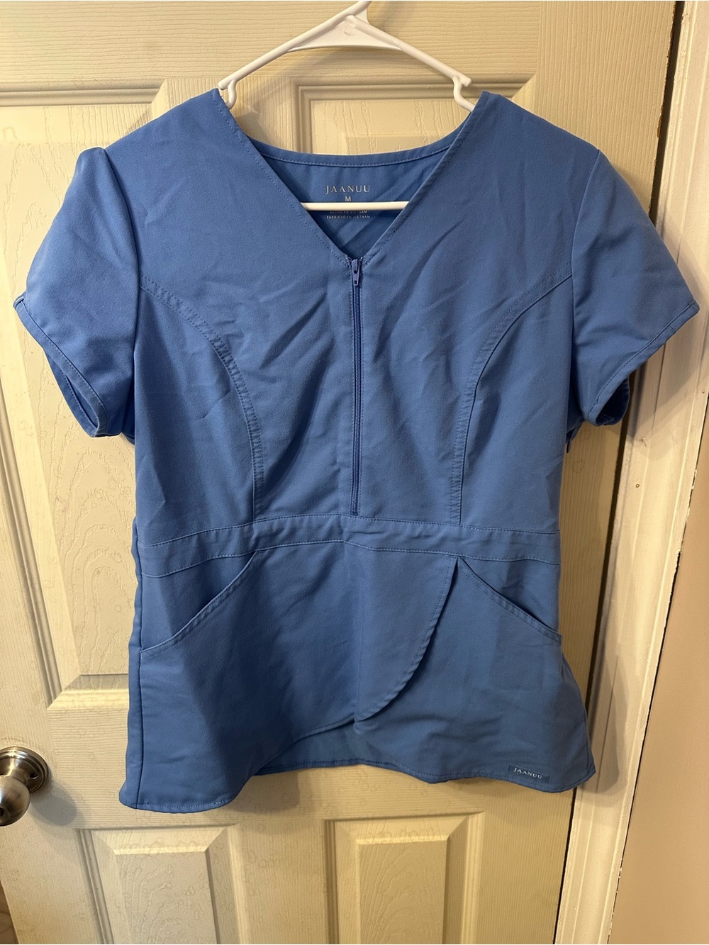 Jaanuu Light Blue V-Neck Zip Front Scrub Top